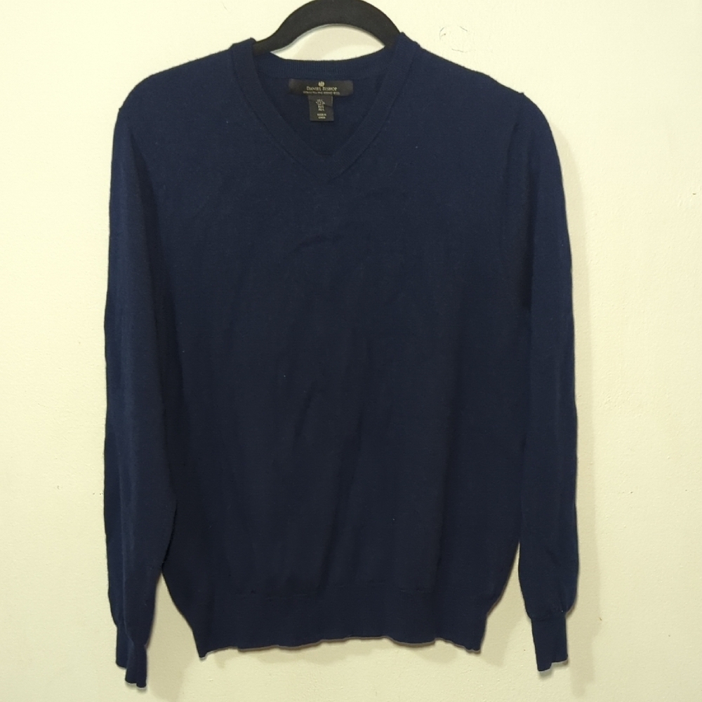 Daniel Bishop 100% Extra Fine Merino Wool V-Neck Sweater Blue Men's Size XL